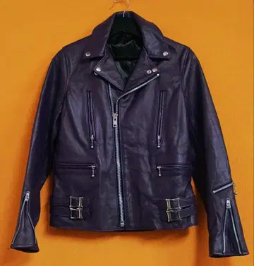 로카빌리 펑크 록 빈티지 퍼플 가죽 라이더 자켓 롱 재킷