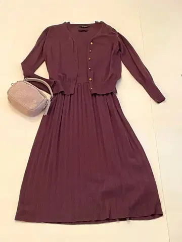 미사용에 가까운 나노 유니버스 니트 원피스 브라운 슬리브리스 가디건