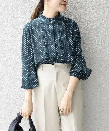 SHIPS 도트 솔리드 프릴 핀턱 레이스 블라우스