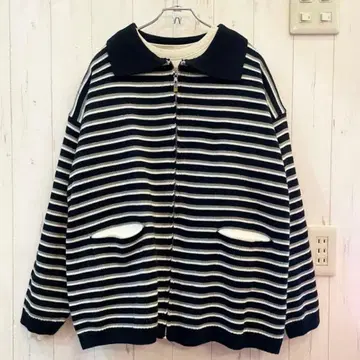 새상품 스트라이프 폴로 칼라 가디건 집업 L 사이즈 겉옷 스웨터