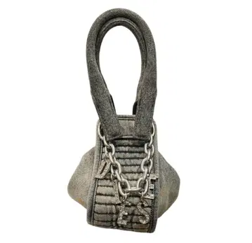 데님 미니 핸드백 그레이 체인 포함