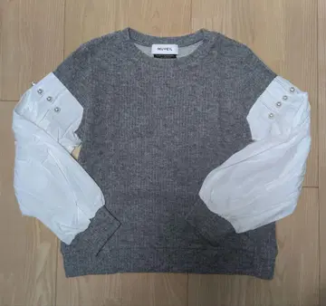 MUVEIL 도킹 니트 셔츠 펄 금 로고 그레이 38