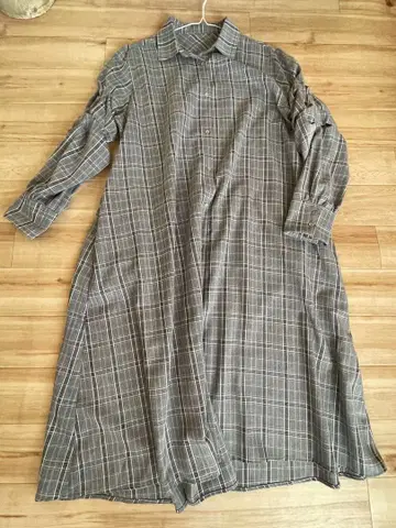 그레이 계열 체크 긴팔 셔츠 원피스