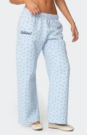 Edikted 리틀 플라워 스웨트 팬츠 미니 꽃무늬 스카이블루 색스