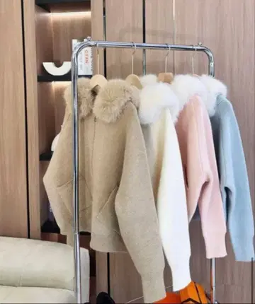 후드 퍼 달린 니트 가디건