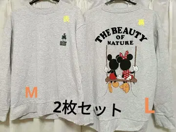 미키 미니 맨투맨 M과 L 그레이 디즈니 페어 2장 세트