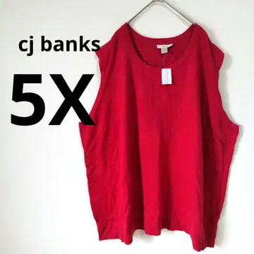 cj banks [ 5X ] 슬리브리스 니트 상의 레드 빨간색 무지