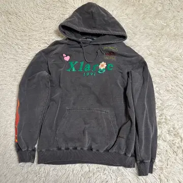 [ X-LARGE ] 엑스라지 후드티 긴팔 그레이 파이어 패턴 L