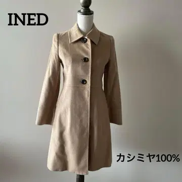 [가격 인하] INED 베이지 캐시미어 버튼 달린 롱 코트
