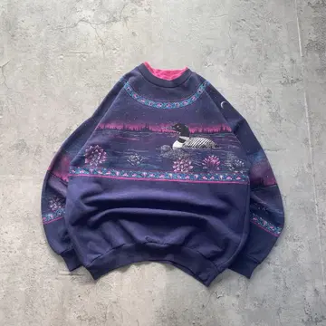 90s USA제 구제 의류 애니멀 맨투맨 트레이닝복 올 패턴 백프린트