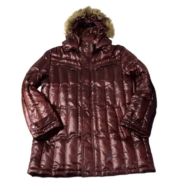 Y2K 그런지 퍼 포함 다운 코트 광택 보르도 빅 2L 새상품급