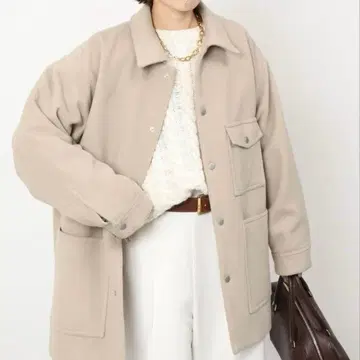 새상품급 슬로브 이에나 울 프렌치 워크 블루종 베이지