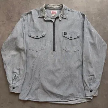 히코리 셔츠 턱끈 하프 지퍼 워크 풀오버 빈티지