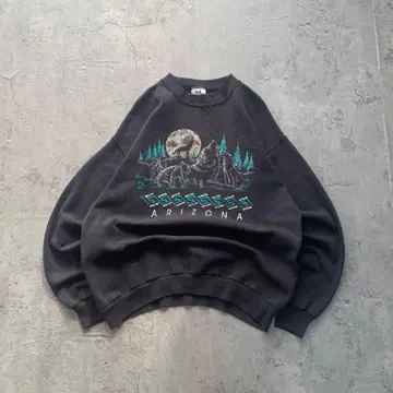 90s USA제 구제 의류 애니멀 울프 프린트 맨투맨