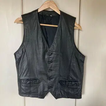 90's VINTAGE 블랙 가죽 베스트 L