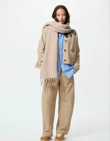 [ 택 포함 ] 유니클로 저지 배럴 레그 팬츠 베이지 S