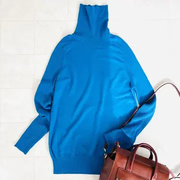 레킵 요시에 이나바 LEQUIPE 터틀 니트 스웨터 블루 하이넥 38