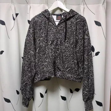 페이즐리 무늬 후드 부착 여성용 블루종 후드티