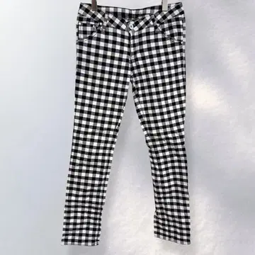 백넘버 체크 무늬 스키니 팬츠 면 로우라이즈 라프 L [ i461