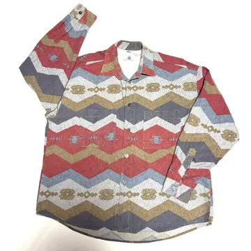 XL 상당 네이티브 무늬 남성용 긴팔 셔츠 서퍼 스케이터 펑크 록