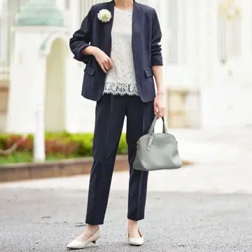 정장 세트 자켓 블라우스 팬츠 코사지 네이비 네이비 15호