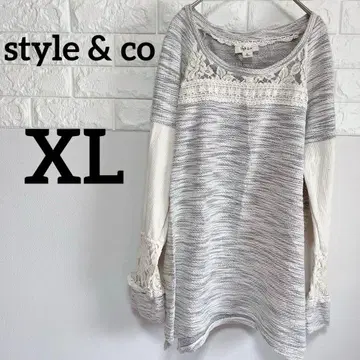 [ style & co ] XL 긴팔 니트 튜닉 그레이 계열 레이스