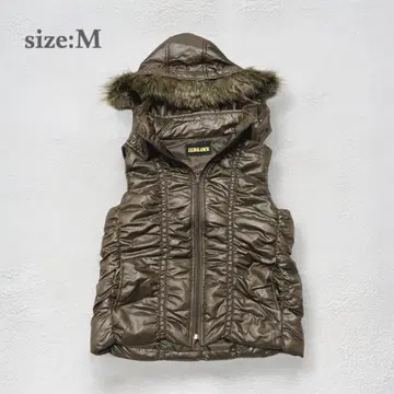 충전솜 베스트 슬리브리스 아우터 2way 퍼 포함 브라운 레이어드