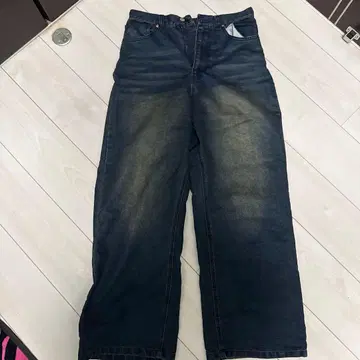 다크 블루 와이드 레그 데님 팬츠