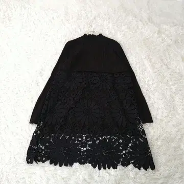 블랙 레이스 스탠드 리브 니트 도킹 튜닉 원피스 F 블랙