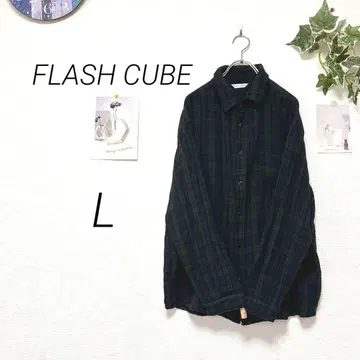 10606 FLASH CUBE 긴팔 체크 셔츠 L 코튼 거즈 원단