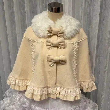 Angelic Pretty 아이보리 퍼 케이프 코트 새상품급