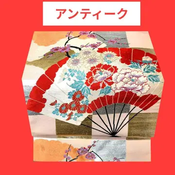 855 앤티크 나고야 오비 부채에 꽃
