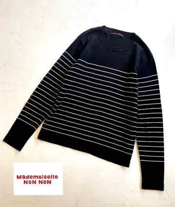 마드모아젤 논논 보더 코튼 100% 크루넥 니트