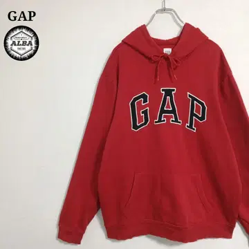 GAP 갭 후드티 아치 로고 자수 풀오버 빨간색 레드 블랙 L
