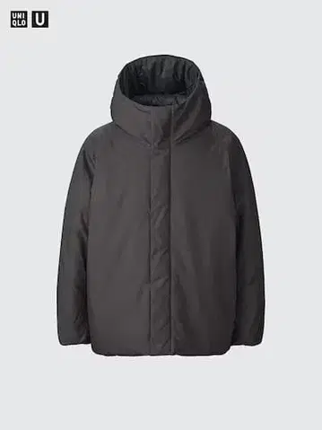 유니클로U 퍼프테크 볼륨 후드티 L 다크 그레이