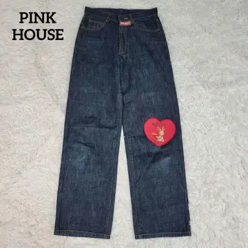 레어 새상품급 핑크하우스 데님 팬츠 토끼 하트 핑 와펜 자수