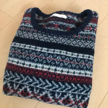 페어아일 패턴 스웨터/네이비