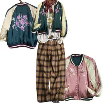 00s reversible 새틴 스카잔 기장 짧은 자수 스카잔 M-L