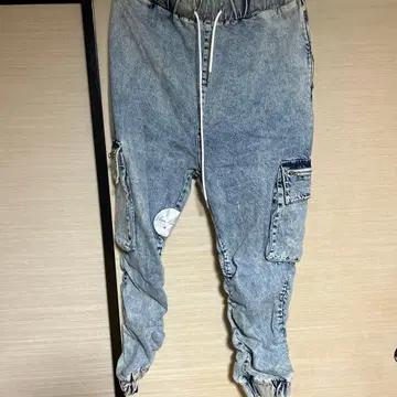 라이트 블루 카고 팬츠 지퍼 포함