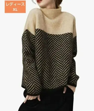 니트 스웨터 하이넥 하운드 투스 패턴 스웨터 여성용 XL