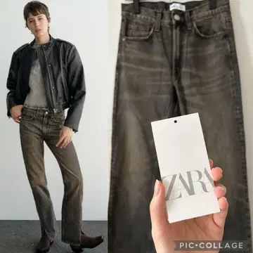 ZARA TRF 슬릿 데님 플레어 데님 청바지 브라운 갈색 자라