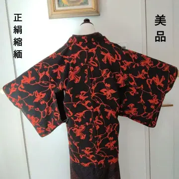 새상품급 순수 실크 크레이프 원단 겉옷 올 패턴 롱 겉옷 블랙 빨간색