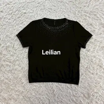Leilian 반팔 니트탑 비쥬 부착