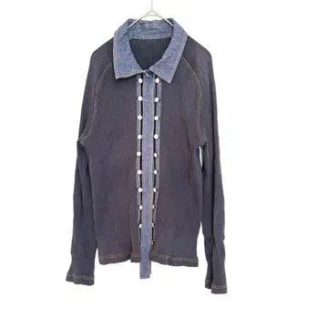 [ 히로코비스 ] 코튼 데님 디자인 셔츠 스티치 버튼 티셔츠