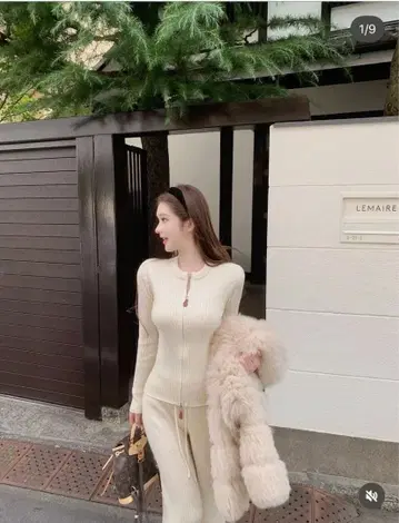 글랜스 도쿄 아이보리 리브 니트 셋업