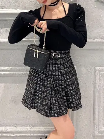 RESEXXY 트위드 플리츠 미니 스커트