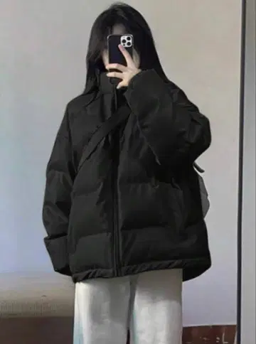 블랙 오버 사이즈 다운 자켓