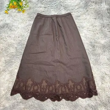 레리안 롱 스커트 [ M ] 9 브라운 밑단 레이스 A라인 울 일본제