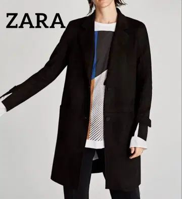 자라 ZARA BASIC 스웨이드 롱 코트 아우터 블랙
