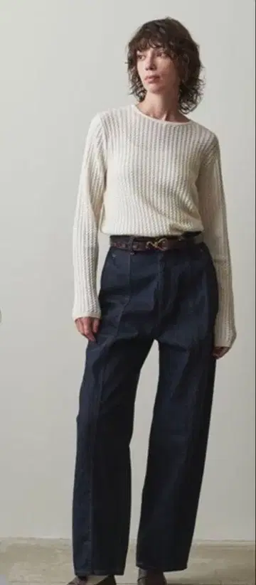 12oz 데님 와이드 테이퍼드 팬츠 네이비